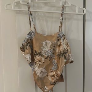 Floral Cream/Beige Halter Top With Back Tie - Size Small
